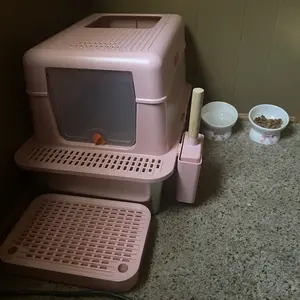 Topyangs Flip-top Stainless Steel Cat Litter Box, 3-in-1,Splash-Proof, Odor-Resistant, Detachable Cover,Multi-Functional,flip lid,Best Gift