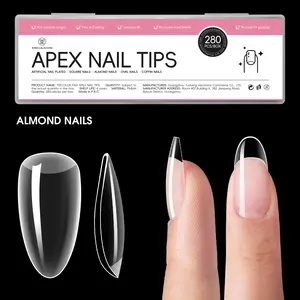 THREE COLOUR FISH Stiletto Almond Fake Nails: 280pcs Stiletto Press on Nails Pre-shape Long Almond Nail Tips for Full Cover Acrylic French False Nails For Nail Extension Nail Art DIY Salon 14 Sizes