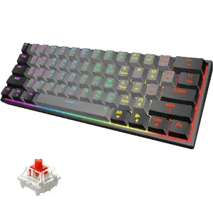 Snpurdiri 60% Mechanical Keyboard Red Switches, 60% Mini Gaming Keyboard Rainbow Backlit, Full Anti-Ghosting Compact Gaming Keyboard for PC Gamer Office Business (Black-Grey, Red Switches)