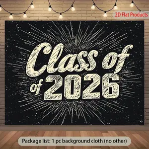 One 2026 graduation banner background - durable polyester fabric, featuring bold white text and black shiny stars - suitable for graduation party decorations, photo studio backgrounds, and wall decorations for indoor and outdoor events