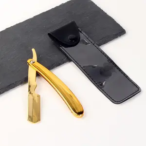 Men's Manual Straight Razors Set, 2 Counts/set Stainless Steel Handle Razor with Leather Cover, Professional Shaving Tool for Men