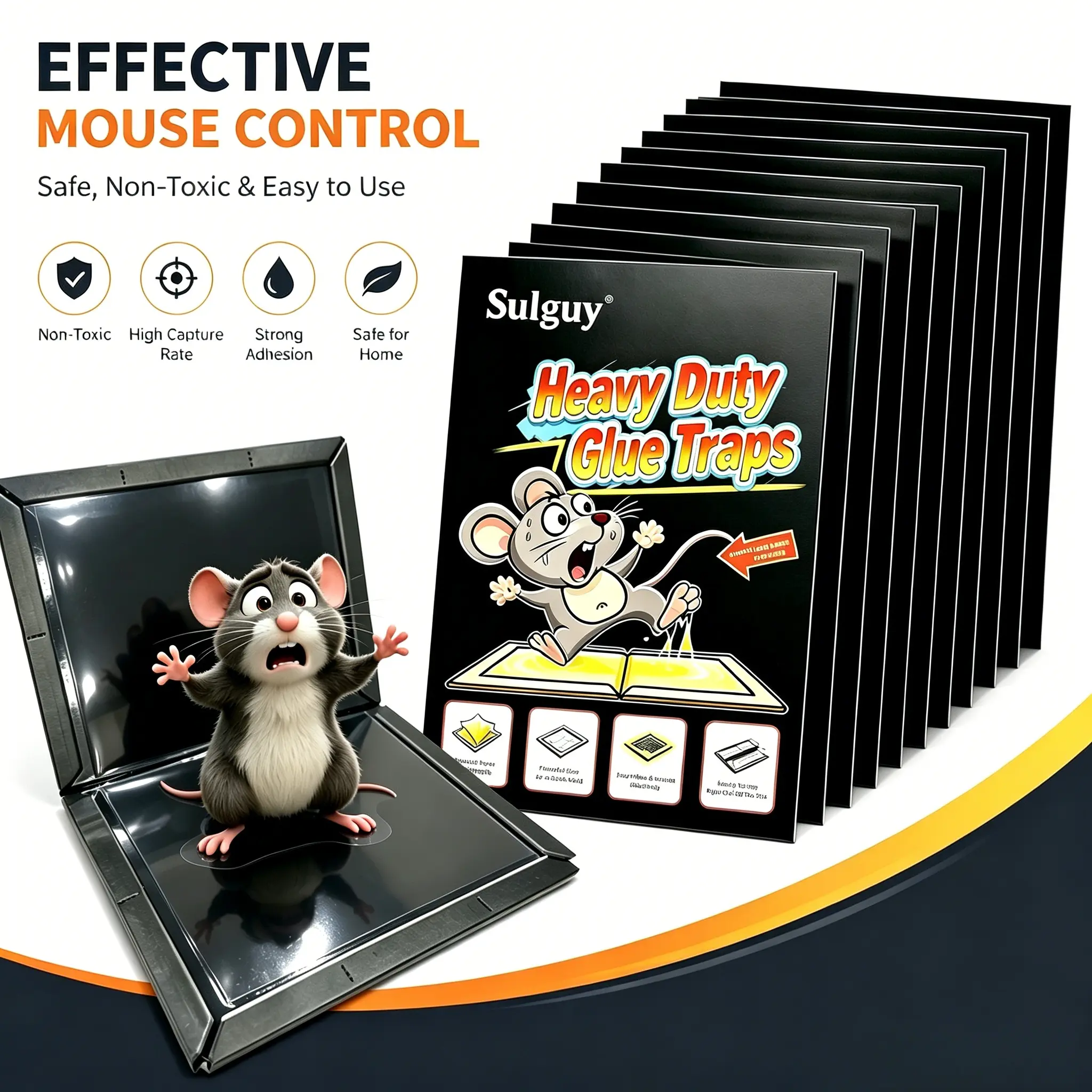 Enhanced Stickiness Mouse Glue Traps - Heavy-Duty Foldable Rodent Glue Trays, Non-Toxic Pest Control Pads for Home & Garage, Indoor-Outdoor Use to Catch Mice, Rats, Snakes, Spiders, Roaches
