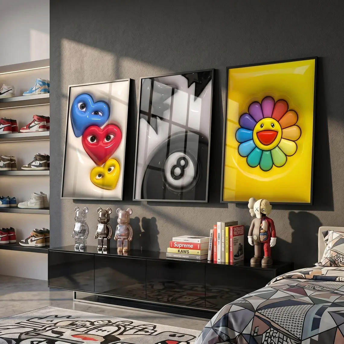 Hyebeast Set Of 3 Poster Room Decor, Hypebast kaws Poster, Cool Wall Art Set, 3D Wall Art, HypeBeast Wall Art, Trendy Wall Art Poster