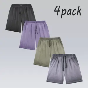 4pack 300G Mens Shorts Athletic Vintage Short Acid Washed Shorts Cotton Heavyweight Elastic Waist Streetwear  Men Shorts Casual with Elastic Waistkets unisex 3 Pockets