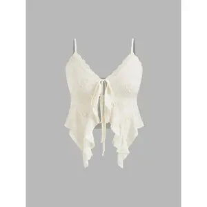 Cider [8 colors, size 0-24] Lace Ruffle Hem Knotted Top Curve & Plus