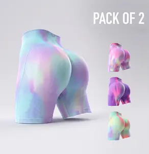 2-Pack Tie Dye Seamless Shorts - High Waist Gym Workout Yoga Shorts for Women Auroraeamless Workout Shorts