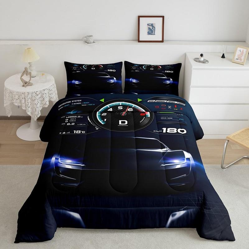 Feelyou Race Car Bedding Set – Twin Size Kids Comforter With Pillowcase, Blue Yellow Sports Theme