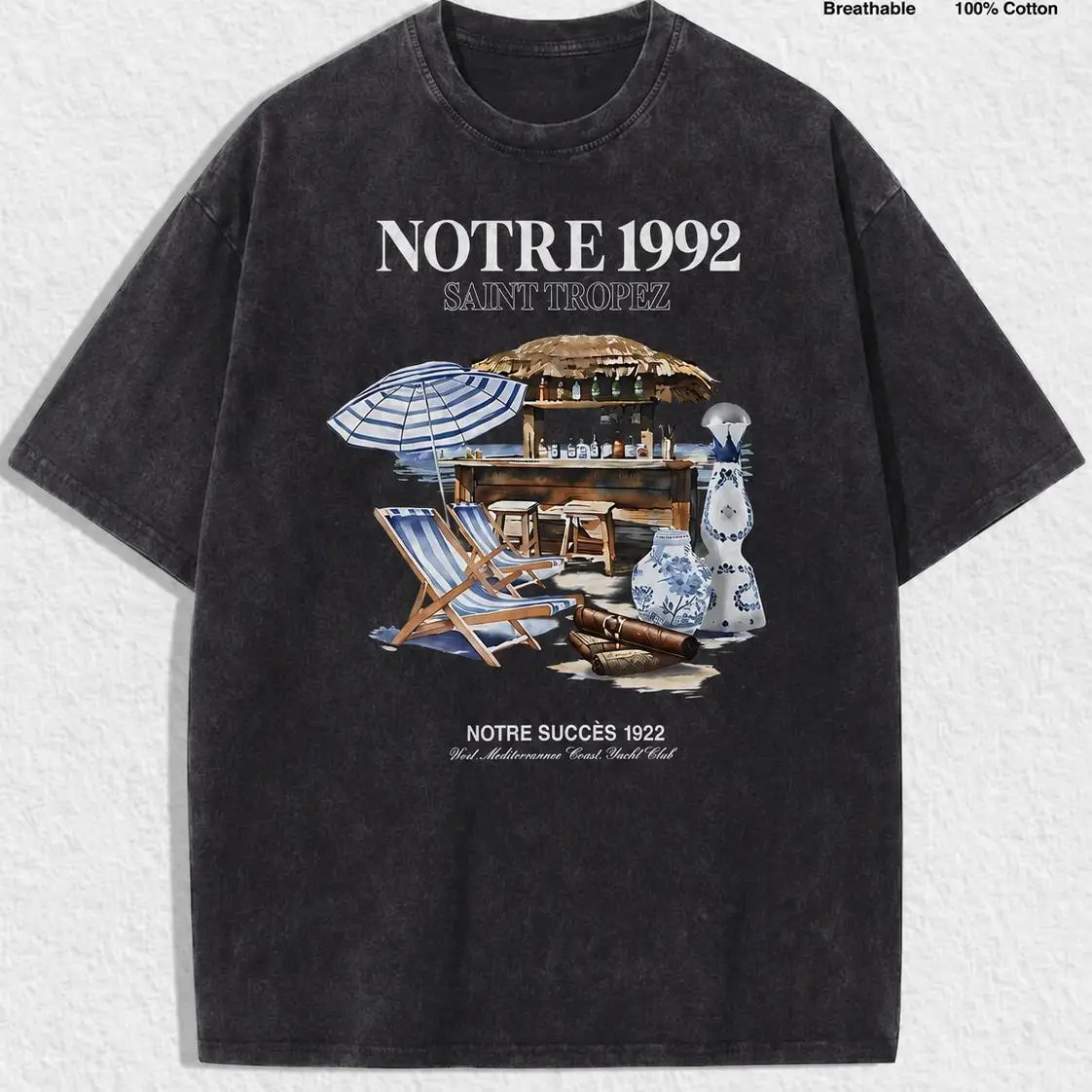 100% Cotton Vintage Acid Wash Saint Tropez graphic tees A comfortable summer gift streetwear y2k clothing Oversized Top