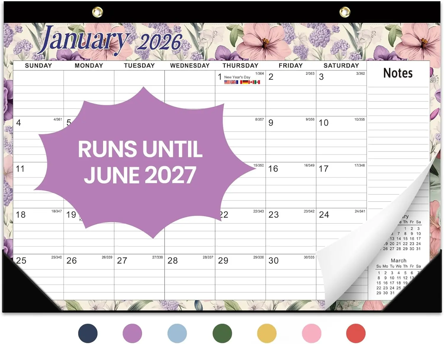 Desk Calendar 2026, 18 Months Calendar Runs from January 2026 to June 2027 - Large 17" x 12" Desktop/Wall Monthly Calendar for Home School, or Office - Vintage Floral