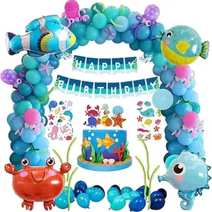 Under the Sea Party Decorations, Birthday Decorations for , Under the Sea Balloon Arch Kit, Happy Birthday Banner, Ocean Animals Balloons Kids Boy Blue Birthday Party Decoration Supplies