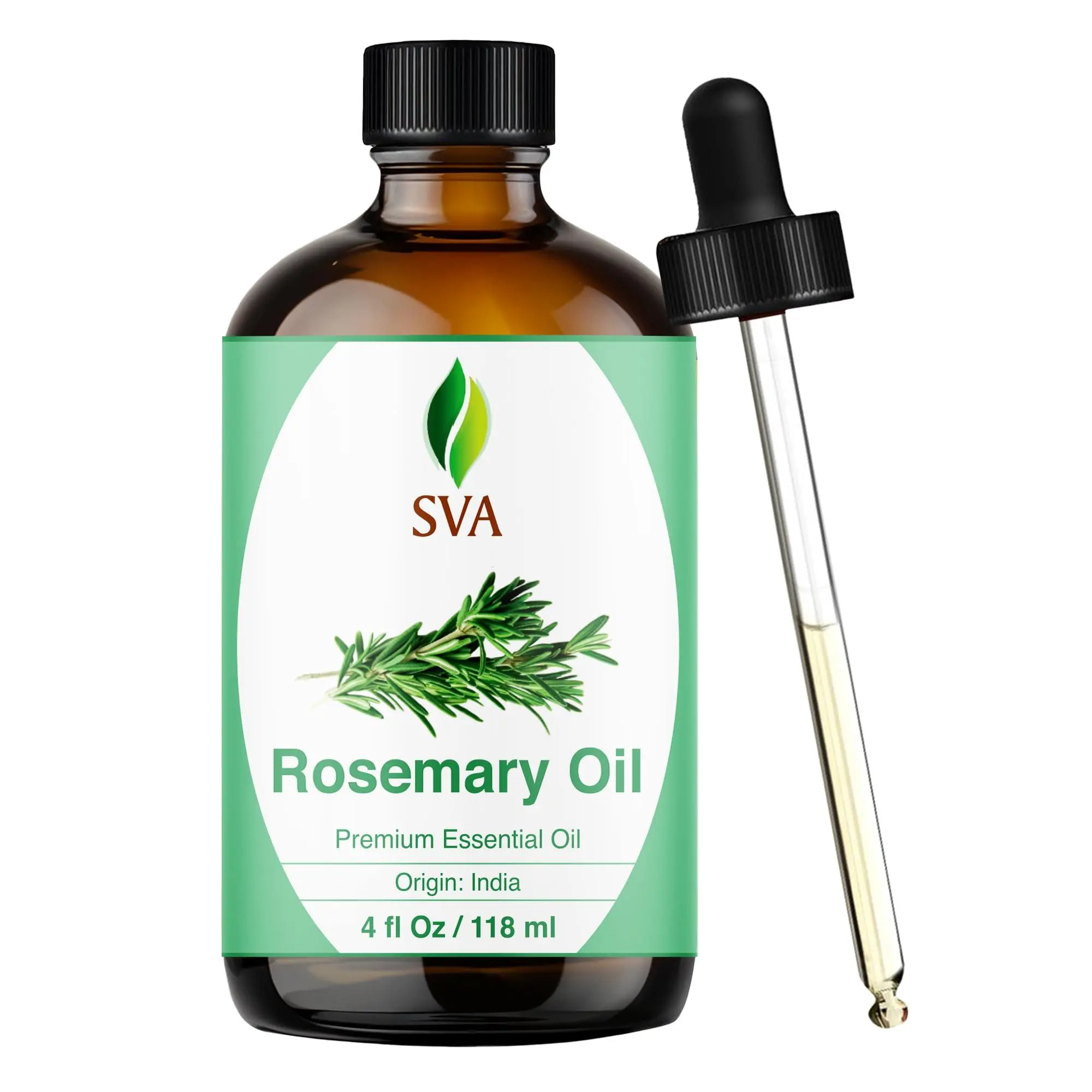 SVA 100% Natural Rosemary Essential Oil - 4 Fl Oz Scented Oil with Dropper, 24-Month Shelf Life, Wellness Healthcare Hair Growth Products for Aromatherapy & Body Care