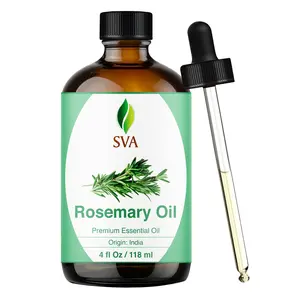 SVA 100% Natural Rosemary Essential Oil - 4 Fl Oz Scented Oil with Dropper, 24-Month Shelf Life, for Hair Growth, Aromatherapy & Body Care