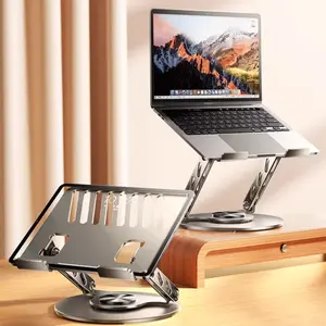Adjustable Laptop Stand for Desk, 360 Degree Swivel Aluminum Laptop Riser, Foldable Ergonomic Notebook Holder with Ventilated Cooling Design, Heavy Duty Computer Stand Fits 10-17.3 Inch Laptops for Home Office, Gaming, Work from Home