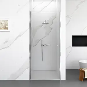 24" W x 72" H Semi-Frameless Circular Pivot Shower Door in Chrome With 1/4" (6mm) Thick SGCC Tempered Glass   WL RR