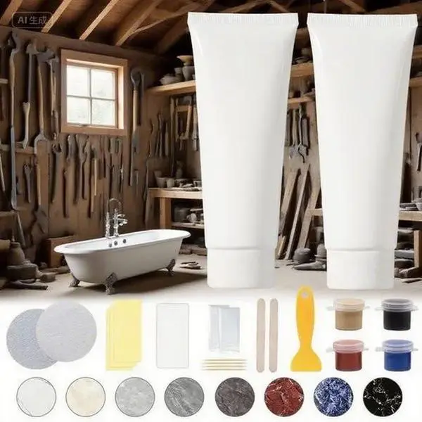 Durable Bathtub Repair Kit - Cookie, Almond, Brown Porcelain, Acrylic, Fiberglass Fix for Chips, Cracks, Scratches; Countertop, Shower Tile Restoration Set, Easy Application, Reusable