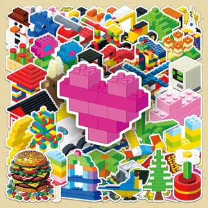 Creative Building Blocks Pattern Sticker, 102pcs/set Repeatable DIY Decorative Sticker, DIY Decals for Water Bottle, Laptop, Phone Case, Scrapbooking, Journal Making