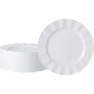 72 Pack White Plastic Plates, 10" Disposable Wave Dinner Plates Elegant Heavy Duty Serving Dishes for Party, Wedding, Thanksgiving, Christmas