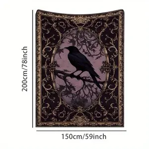 2D Flat - Retro Gothic Black Crow Tapestry, Wall Decoration for Bedroom, Living Room, And Dormitory, Bohemian Wall Art 78X59 Inches, Versatile And Striking Home And Party Decoration with Complimentary Hanging Additions, 2D Flat Print Tapestry