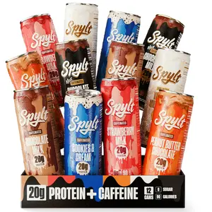 SPYLT High Protein Drink, Caffeinated Chocolate Milk | Workout Recovery & Energy Boost | Sugar Free, Lactose Free | Ready-to-Drink, 12-Pack Beverage