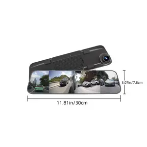 TechPro 4-Channel Dash Cam with 12" Touch Screen Mirror WiFi GPS G-Sensor Loop Recording 360-Degree Panoramic for Cars 1080P Ultra HD Night Vision Parking Assistance