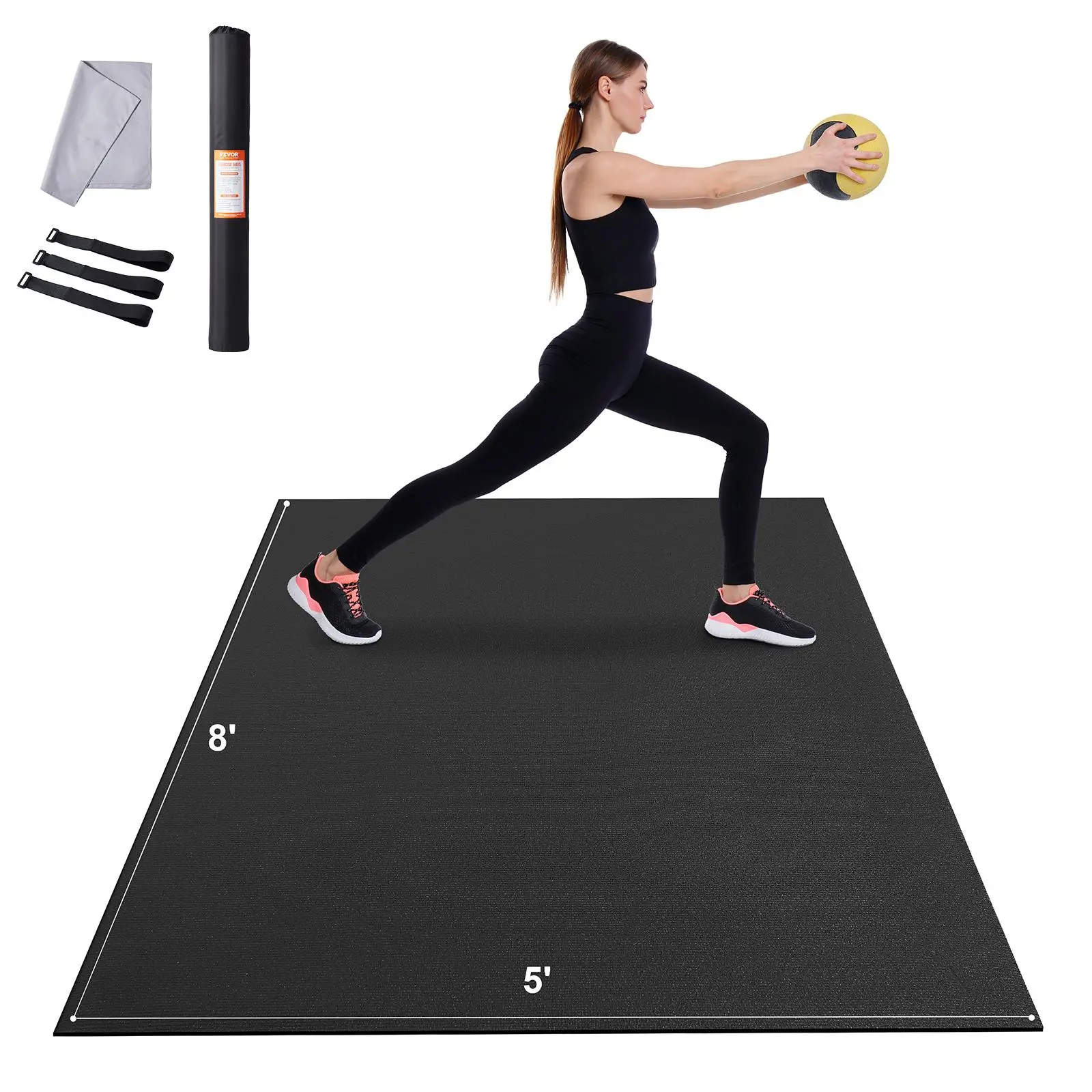 VEVOR Exercise Mat, Non Slip High Density Premium Yoga Mat, Exercise Yoga Mat for Men & Women, Fitness & Exercise Mat with Bag & Carry Strap, for All Types of Home Yoga, Pilate & Floor Workout (8x5ft)#BacktoSchool