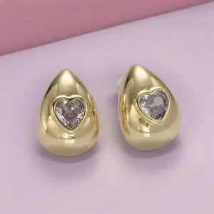 Protect Your Peace Valentines Collection - Teardrop Studs with Crystal Heart Earrings