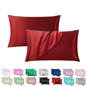 2/4-Pack Red Satin Silk Pillowcases - Silky Cooling Summer Hair Care Pillow Covers - Envelope Closure Wrinkle-Resistant Beauty Sleep Bedding for Bedroom, Hotel & Guest Room (Unisex Gift, No Pillow Core)