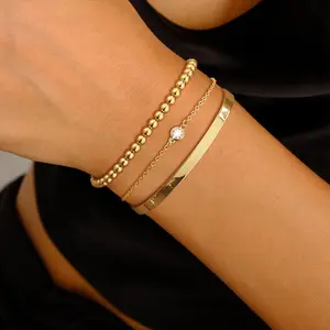 NECOCY 3-layered Bracelet for Women Dainty Beaded Bangles Bracelet Set Trendy Adjustable Non Tarnish Jewelry Gifts for Fashion