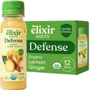 Defense Coconut Beverage - Cold Pressed Ginger & Lemon Shots 50000mg Organic Ingredients USDA Certified Natural Health Boost