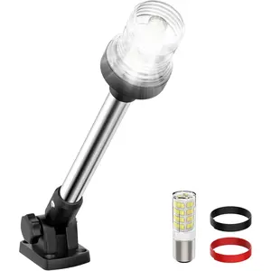 12 Inches LED Waterproof IP67 Anchor Stern Light for Boats, White Fold Down Rear Boat Navigation Light, 3NM Visible LED Marine Running Light for Pontoon Small Boats (12-24V)