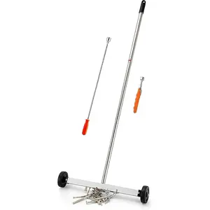 Magnetic Sweeper Pickup Tools set of 3-Yard Magnet Sweeper with Telescoping Holder and Wheels,Extendable and Flexible Magnet Stick Pick Up Nails,use for Mechanic,Automotive,Construction,Lawn,Roofing