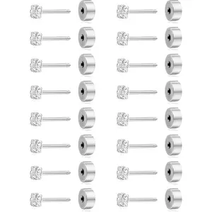 8 Pairs FlatBack Threadless  Stud Earrings for Women Men 316L Stainless Steel Cubic Zirconia   Plated Push in Cartilage Tragus Helix Earring   Set 2mm 20G