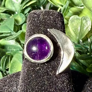 Amethyst Crescent Moon Sterling Ring