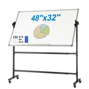 Rolling Whiteboard 48 X 32 Inch, Double-Sided Magnetic Mobile Whiteboard with 360° Reversible Height Adjustable Stand, Dry Erase Board on Wheels with Movable Tray for Office, School, Meetings, And Classrooms