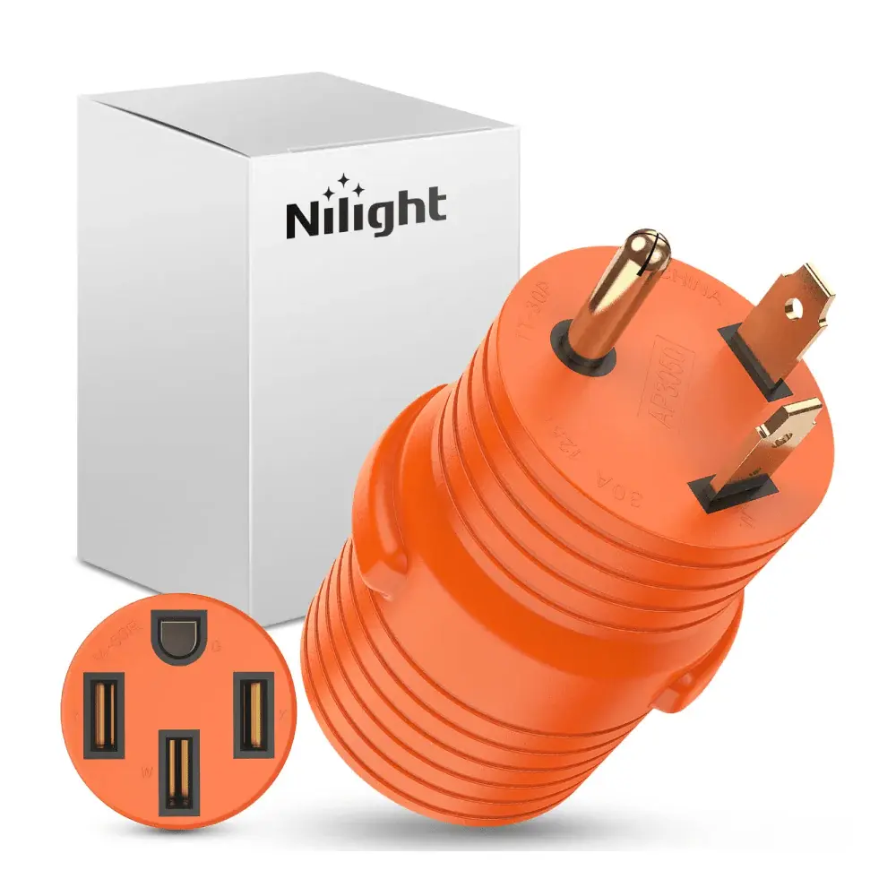Nilight Heavy-Duty 30A to 50A 3-Prong Quick Connect Plug-In RV Power Adapter, 125/250V Copper Pins TT-30P Male to 14-50R Female Converter, High Grip for Camper, Generator, Plug-In Adapter Plugs