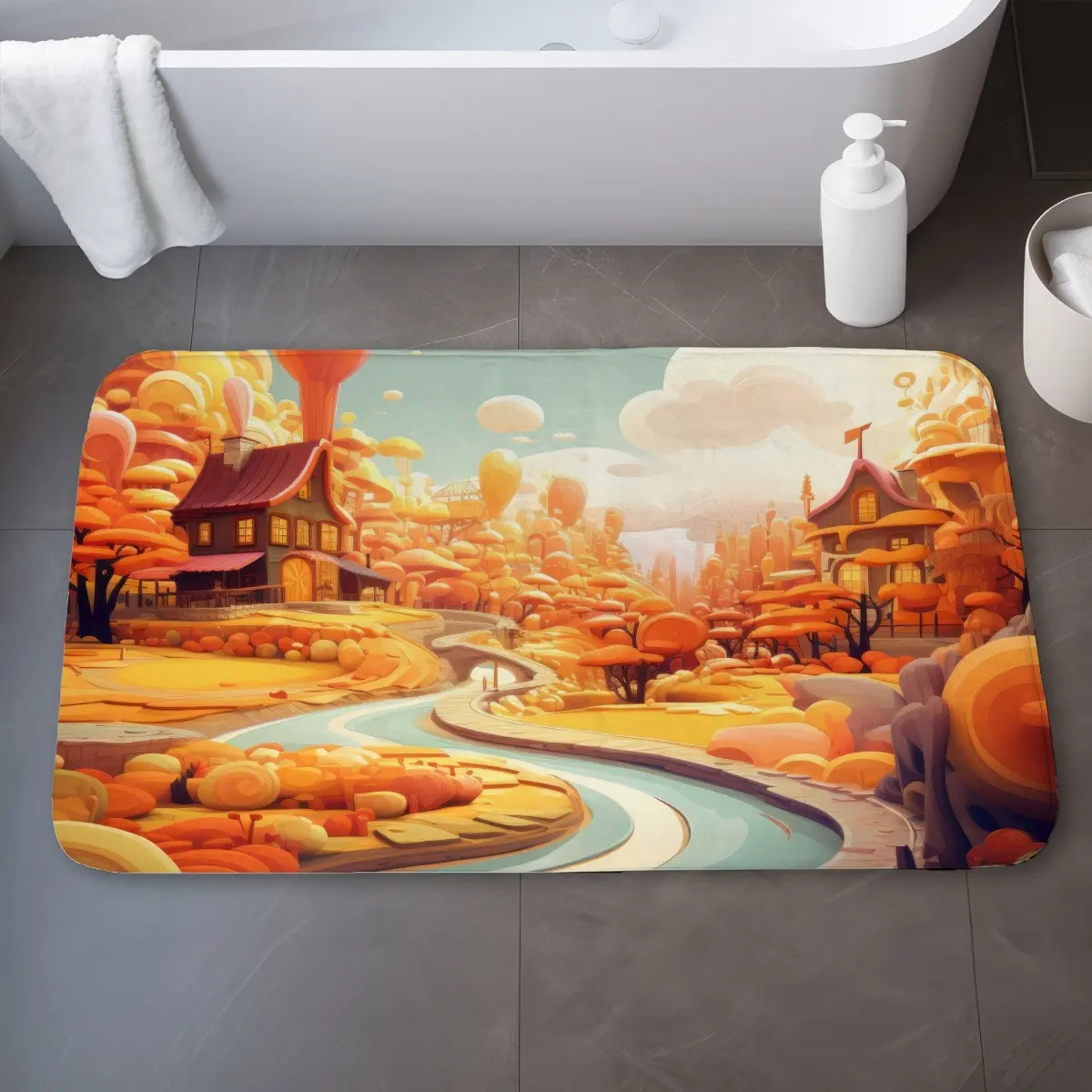 MWW C1BM21342SIE1J 21 x 34 in. Honey Land Orange Bath Mat for Stylish Home Decor - Soft & Absorbent