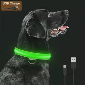 USB Charge LED Dog Collar 3 Modes Anti-Lost Night Light Adjustable Pet Collar for Dogs & Cats Safety Accessories Quick Release Waterproof Rechargeable