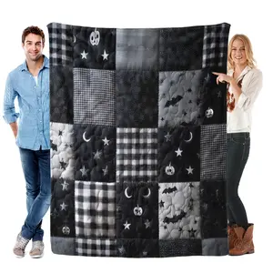 Halloween Flannel AC Blanket – Soft Cozy Throw with Bats, Stars, Pumpkins & Moon Pattern, Lightweight Bed or Sofa Blanket, Perfect Fall & Spooky Season Decor