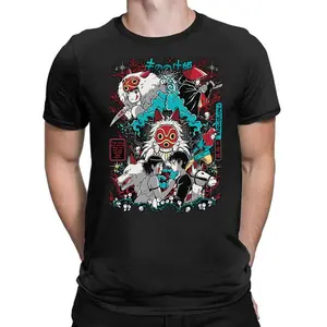 Studio Ghibli Princess Mononoke Epic Art T-Shirt - San, Ashitaka & Forest Spirit Graphic Tee - Vibrant Black Cotton Anime Merch for Fans of Miyazaki's Masterpiece & Environmental Themes, All-Day Comfort, Zero Compromise, Full Color Selection,