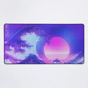 Aesthetic Great Wave Off Kanagawa Retro Vaporwave Mouse Pad - Desk Mat