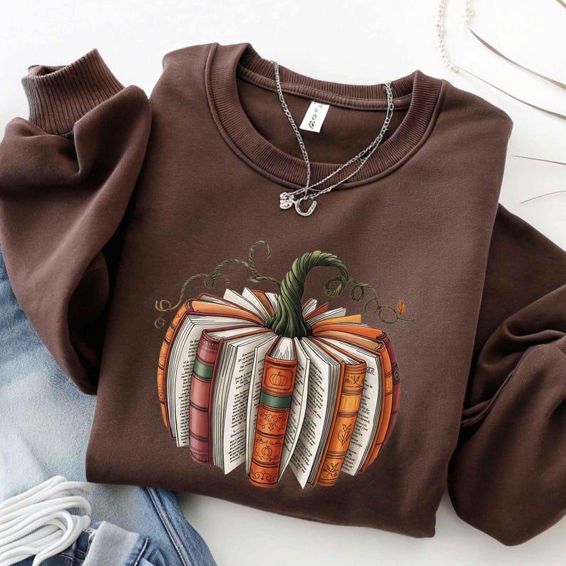 Fall Book Pumpkin Sweatshirt, Cozy Bookish Reader Crewneck, Thanksgiving Reading Pullover, Autumn Gift for Book Lovers