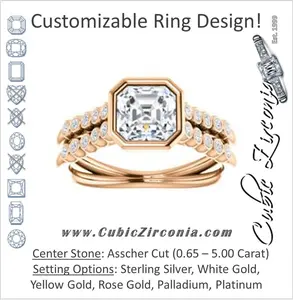Cubic Zirconia Engagement Ring- The Rafaella (Customizable Bezel-set Asscher Cut Design with Round Bezel Accented Split Band)