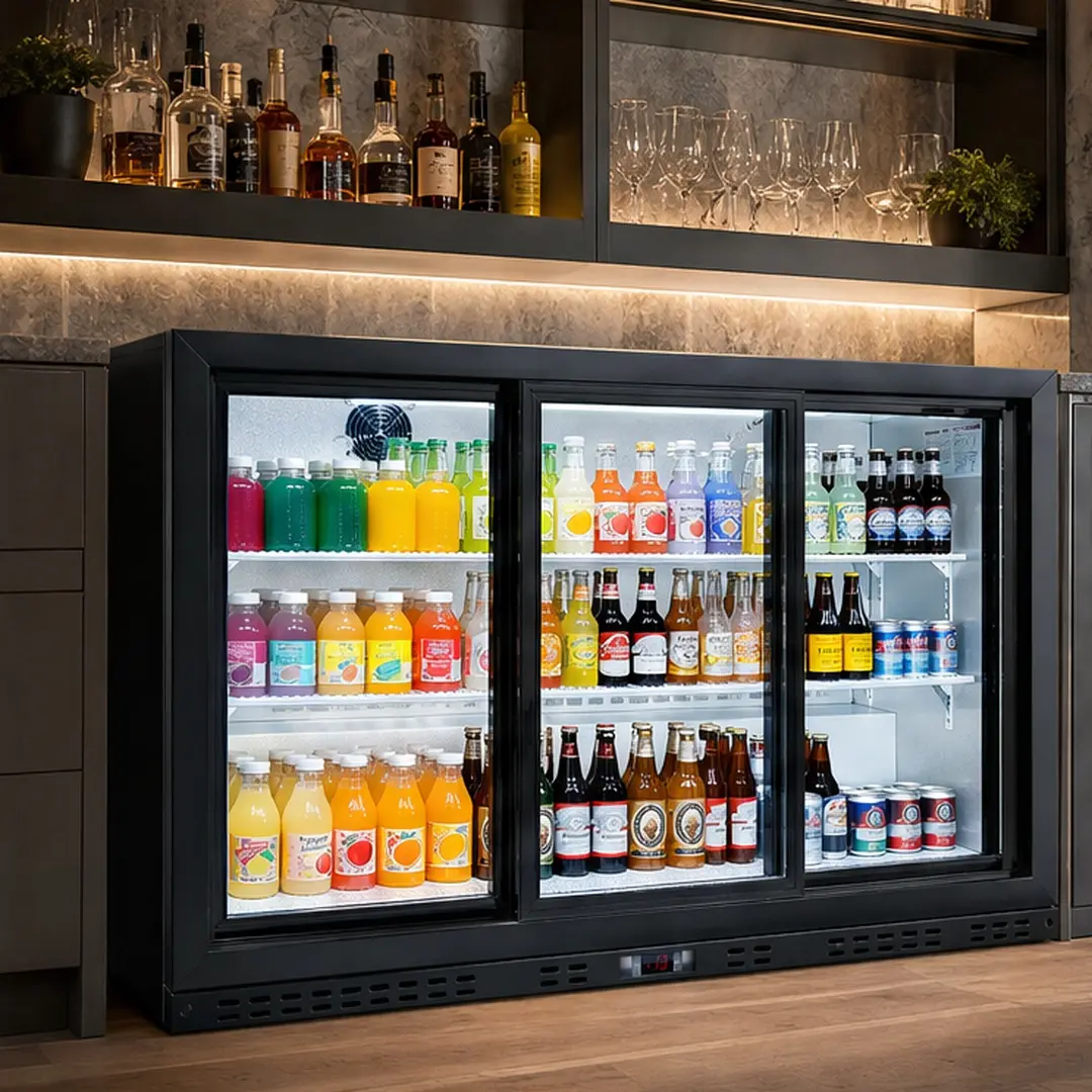 ARCH 53 Inch Beverage Refrigerator 3 Glass Sliding Door Back Bar Cooler 480 Cans Capacity 11.3 Cu.Ft Commercial Beer Wine Drink Fridge Black Aluminum Energy Efficient LED Lighting R600a, Black Color Options, Aluminium Material, Color: Black