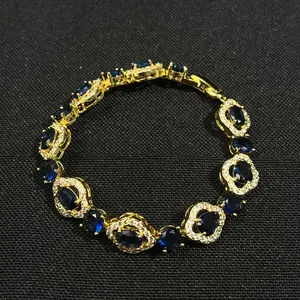 Openwork Blue Zircon Bracelet Unique Oval Stone Women Wrist Band