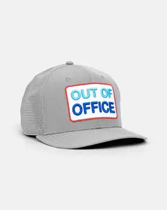 OUT OF OFFICE Snapback Hat - 6-Panel Structured Ultra-Fit, Raised Embroidery Patch, SPF30 TriTech Fabric, Moisture-Wicking, Adjustable Mid-Crown