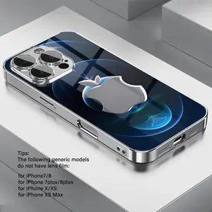 Technology-Inspired Blue Gradient Metal Double-Cut Apple Pattern Electroplated Phone Case with Lens Protection for iPhone 16/16 Pro/16 Pro Max/16 Plus/16e, 15/15 Plus/15 Pro/15 Pro Max, 14/14 Plus/14 Pro/14 Pro Max, 13/13 Pro/13 Pro Max, 12/12 Pro/12 Pro