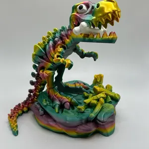 Articulated T-Rex Figurine with Stand & Bone – 3D Printed Dinosaur Desk Decor, Poseable Jurassic Display