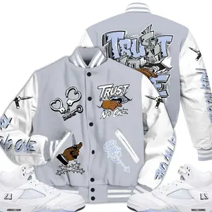 Retro White Metallic 5s Outfits Varsity Jacket, Trust No One T-Shirts To Match Sneaker Streetwear