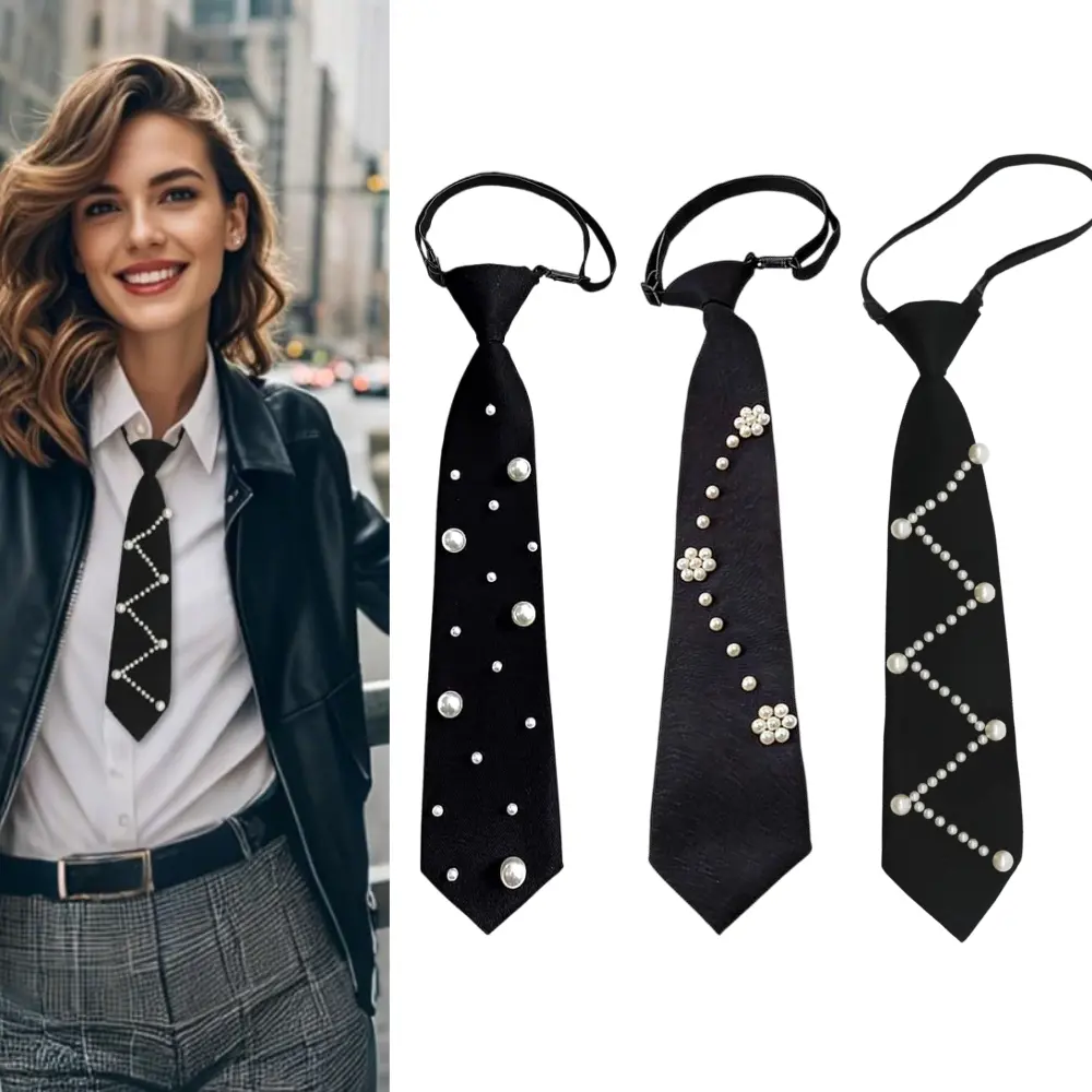 3Pcs Adjustable Skinny Ties for Women Men, Metal Chain Necktie Pre-Tied Adjustable Black Tie for Uniform, School, Shirt Accessories, for Weddings, Concerts, Parties