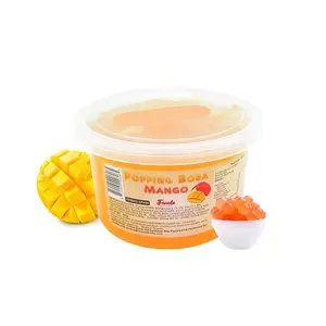Mango Popping Boba Pearls, Vegan, Non GMO, Gluten Free, Fat Free, Perfect for Bubble Tea, Smoothies, Ice Cream, Desserts, and Beverages.